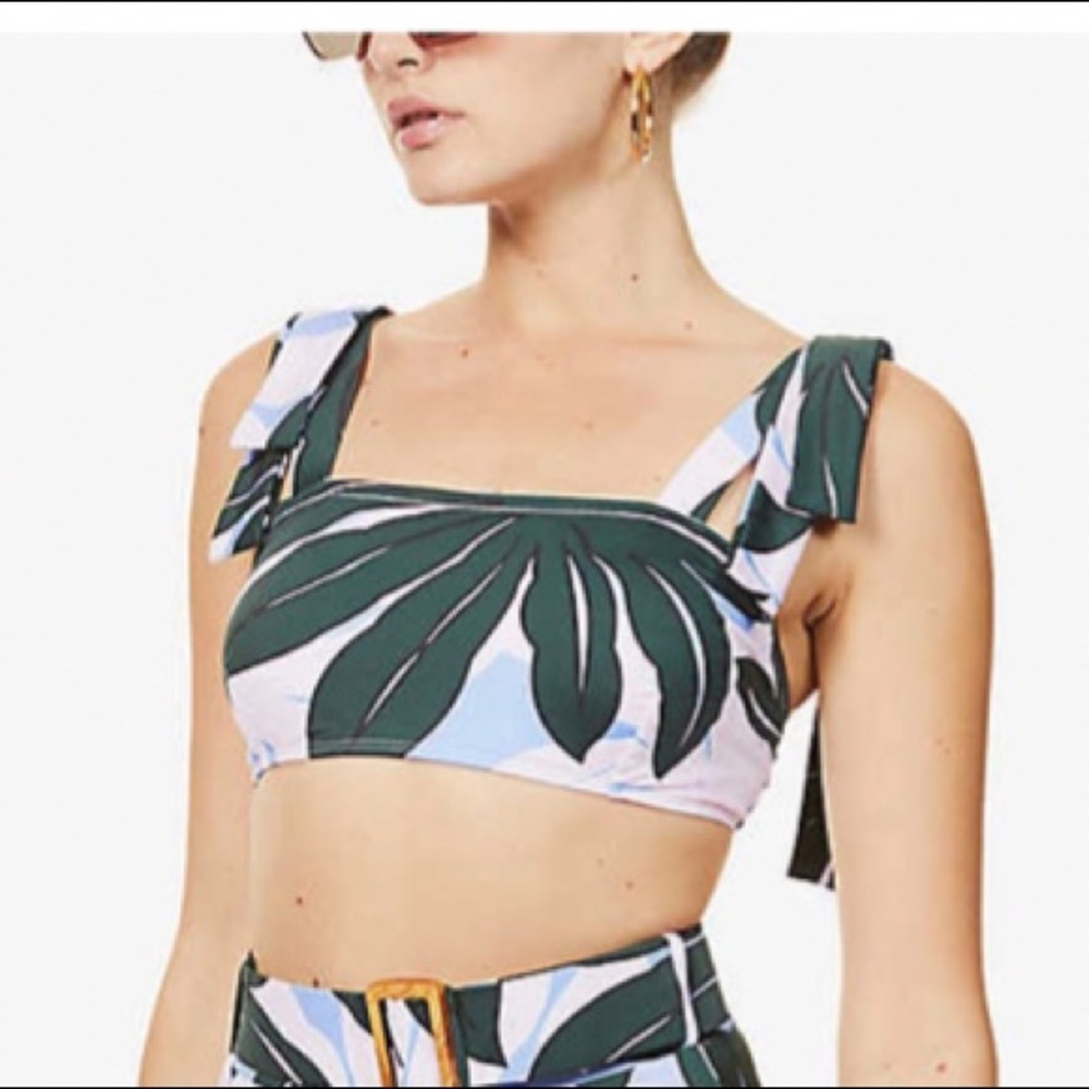 Alexandra Miro Audrey Bikini Top Palm Print Swimsuit Modest Bandeau Bow Cruise - Picture 2 of 9